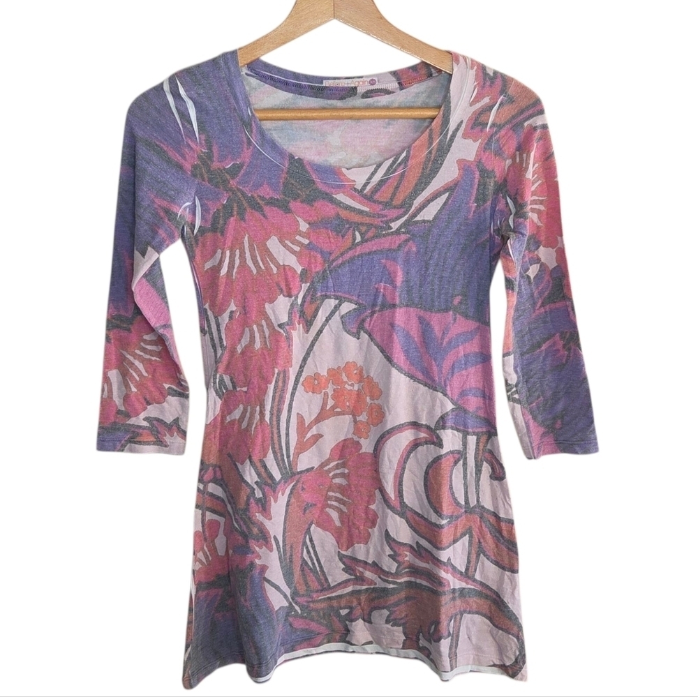 Y2K Before + Again Colorful Faded 3/4 Sleeve Tunic Top Size XS